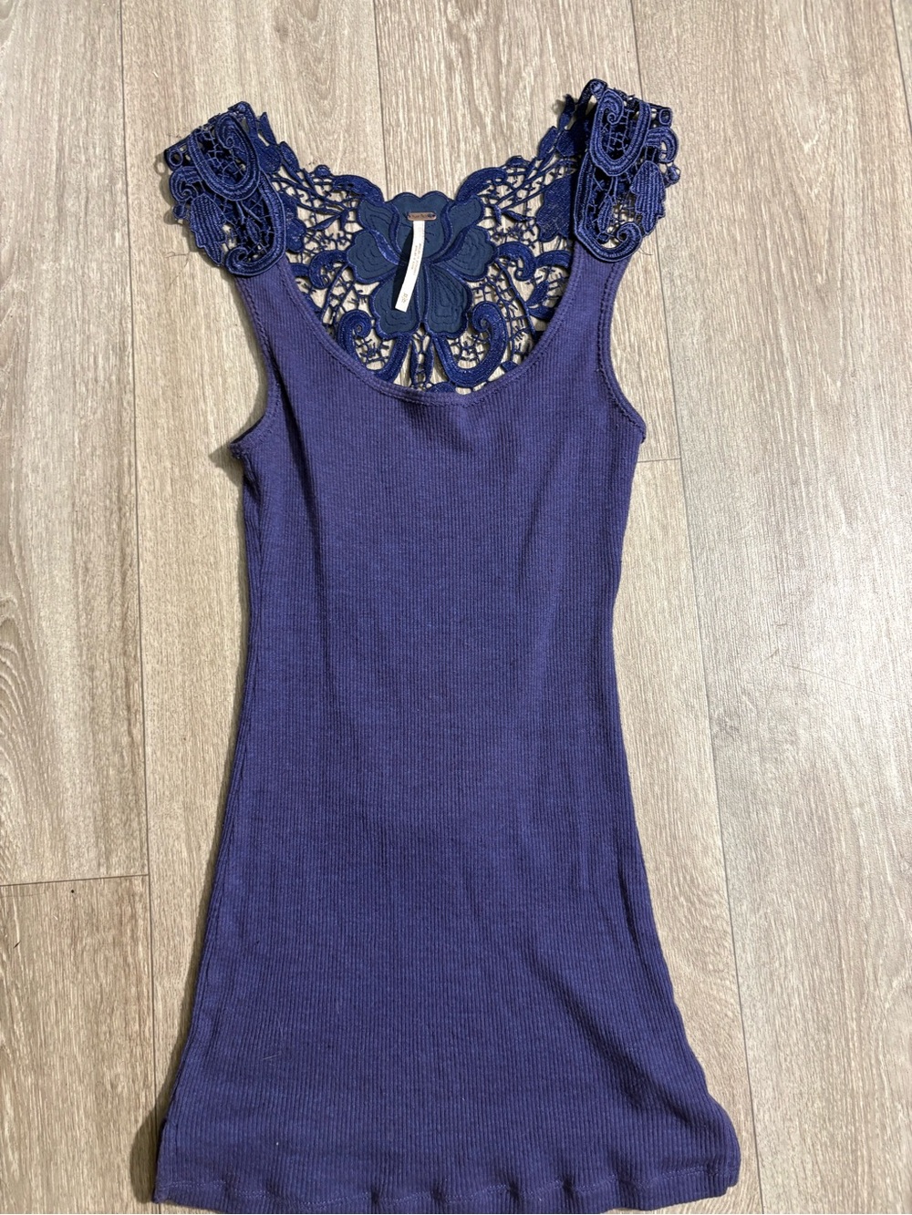 Lace-Back Ribbed Tank Top - Navy